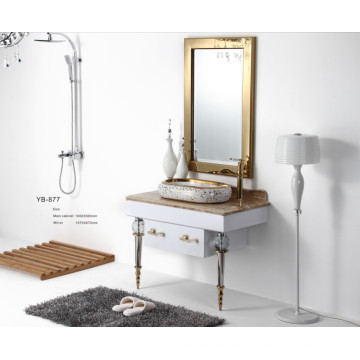 Nuevo diseño de moda Sliver Golden en la pared Moderno acero inoxidable Two Drawers Bathroom Mirrored Cabinet (YB-877)